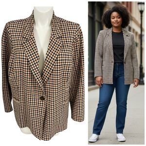 Torrid Blazer Womens 3X Brown Jacket Workwear Business Casual Office Houndstooth